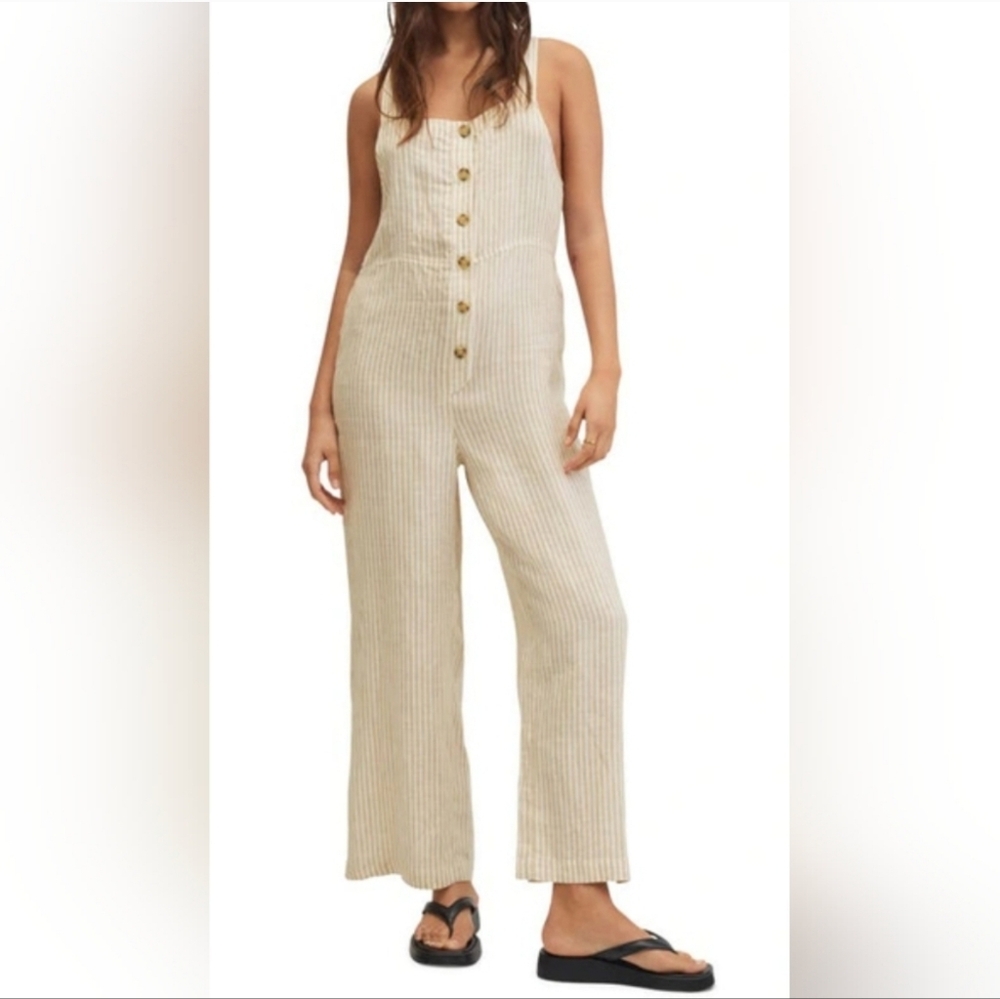 Mango Striped Linen Jumpsuit Small